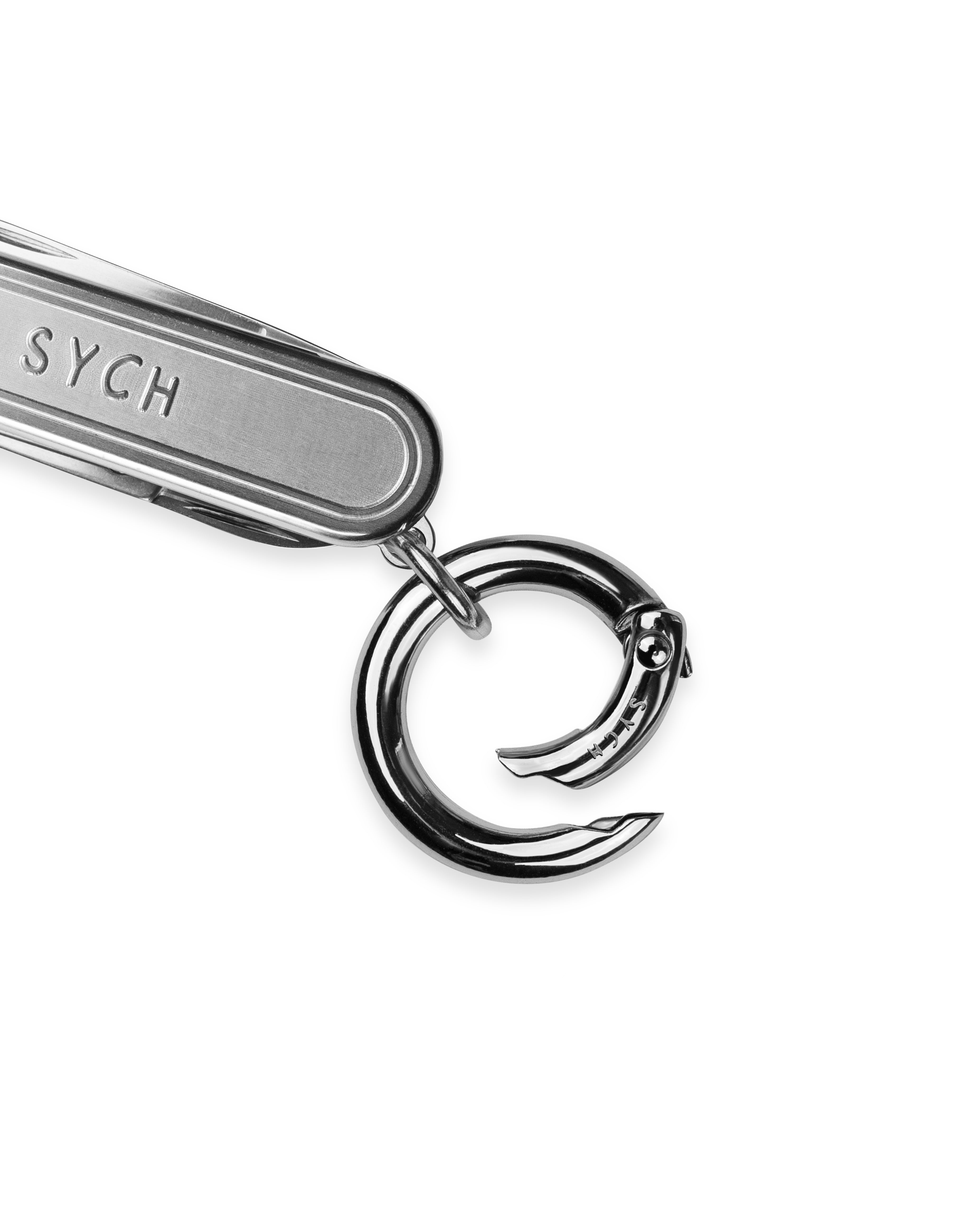 Sych mini knife with carabiner on a white background