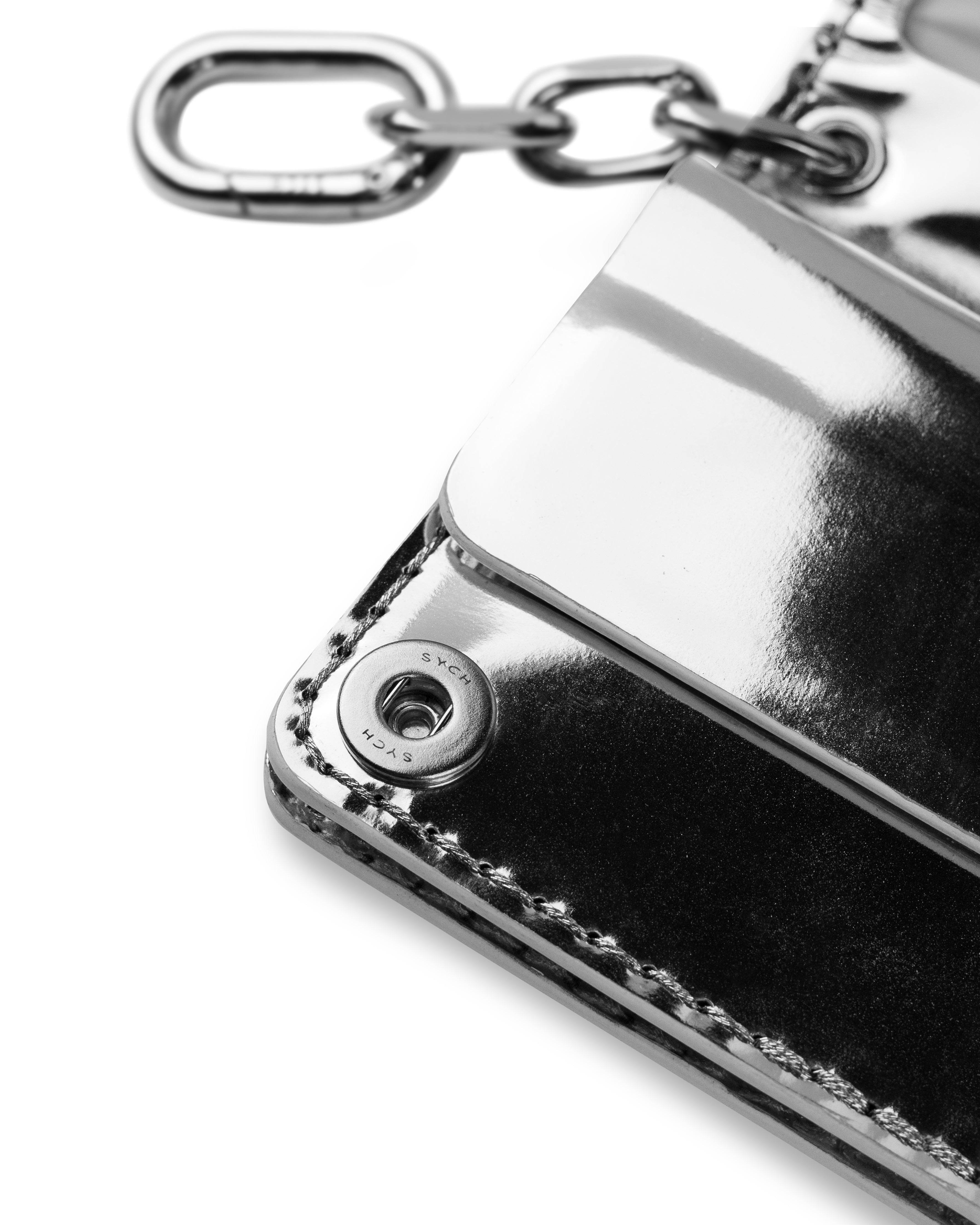 Handmade leather tobacco pouch mini silver - detail view