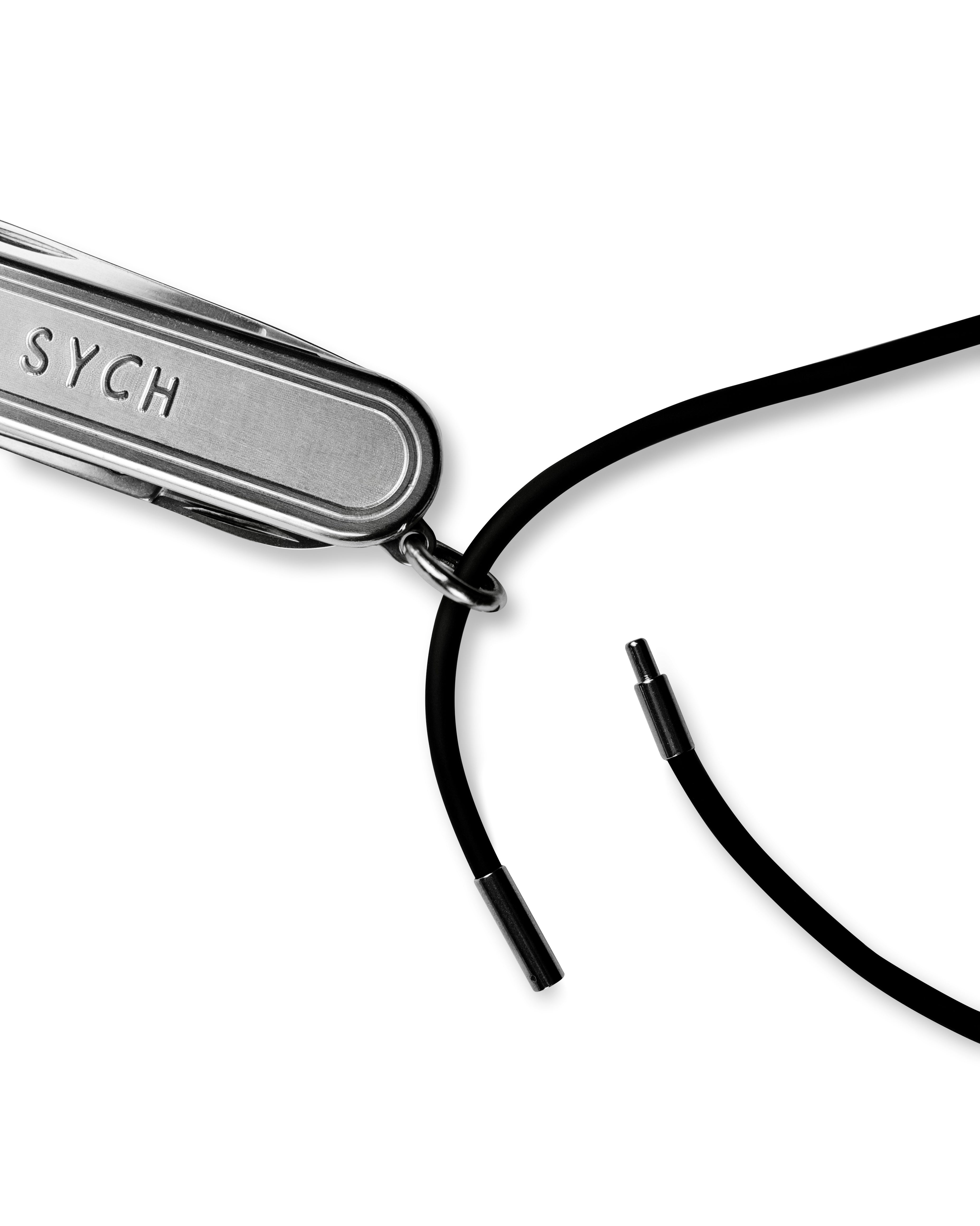 Sych mini knife with black rubber on a white background