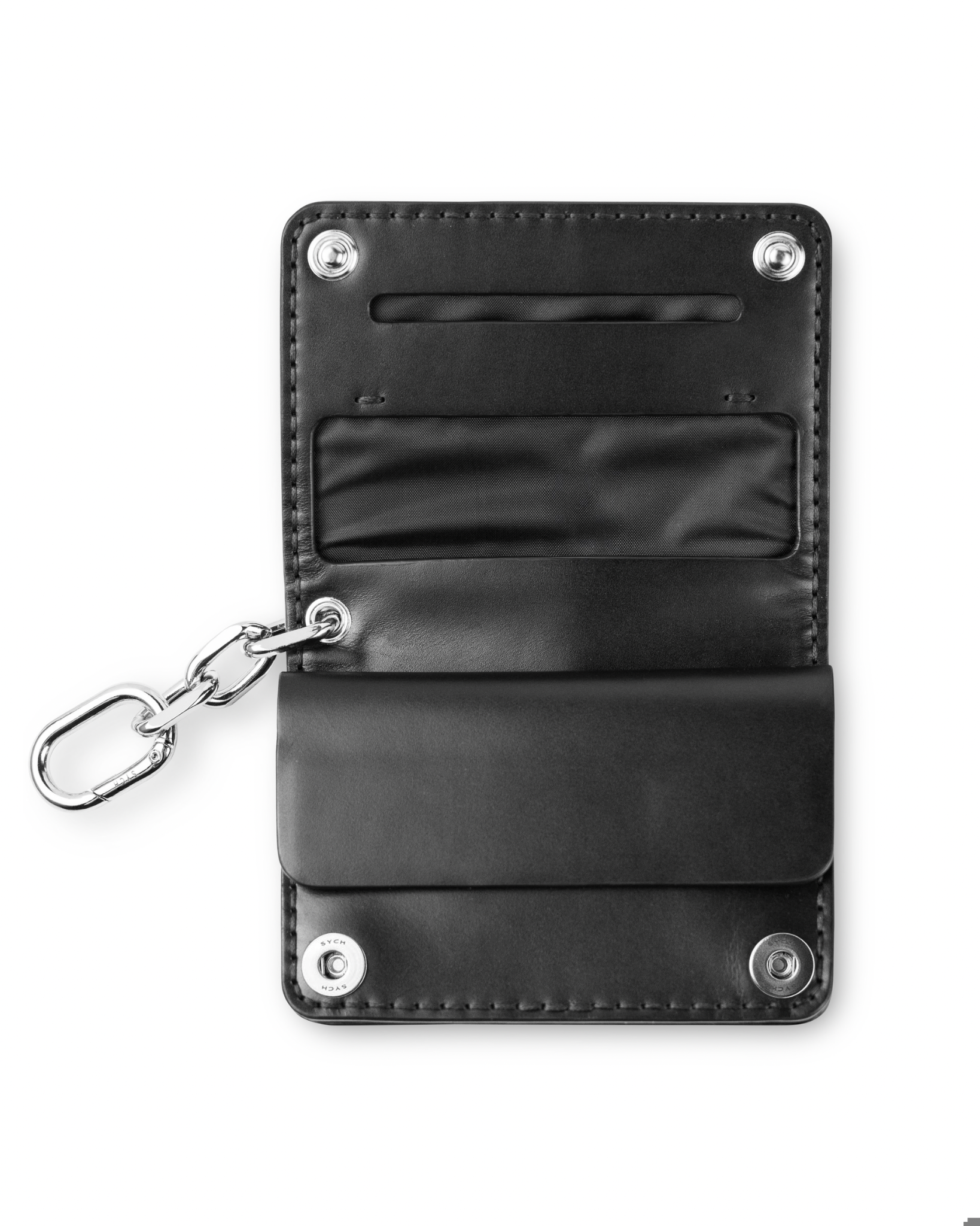 TOBACCO POUCH MINI black - open view showing compartments for papers, filters and tobacco