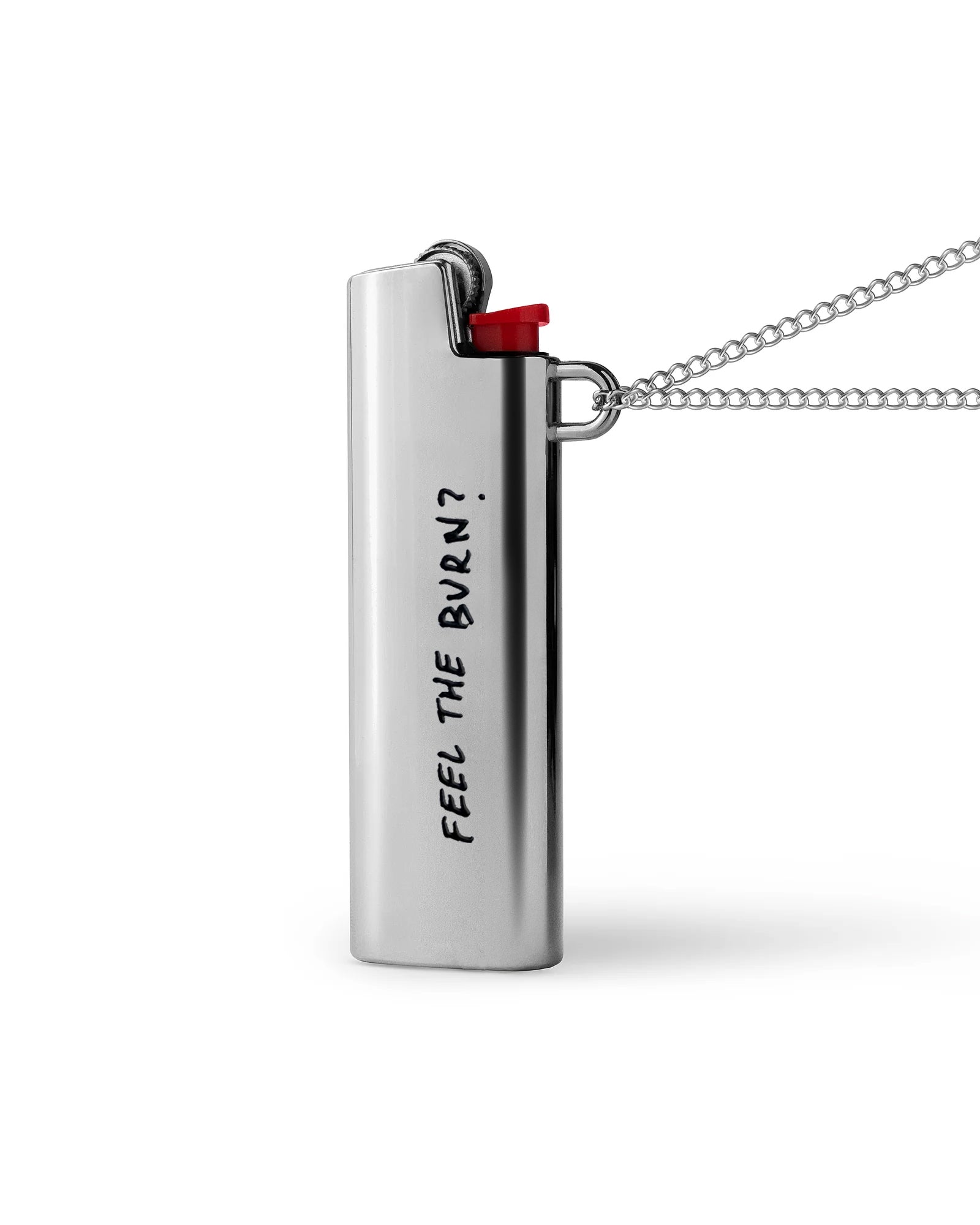 Silver neck lighter case necklace, Feel The Burn Valentine's drop